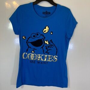 Sesame Street Cookie Monster Blue Short Sleeve Shirt Womens Juniors XXL 19